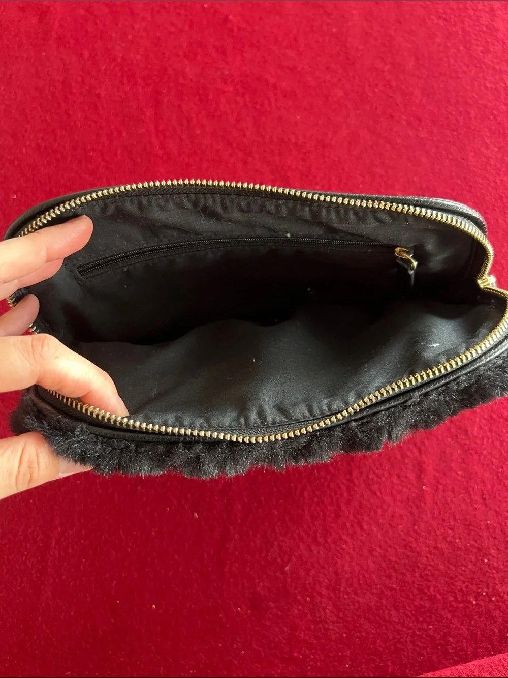 Banana Republic Black Faux Fur bag with Gold Zipper